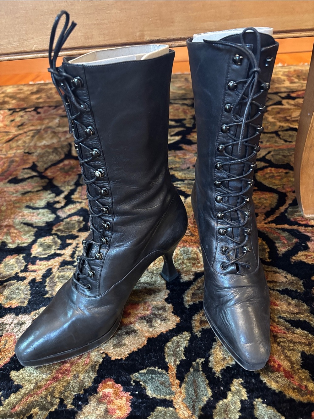 Dior Black leather calfskin Lace-Up Mid-Calf Heeled Boots size 38